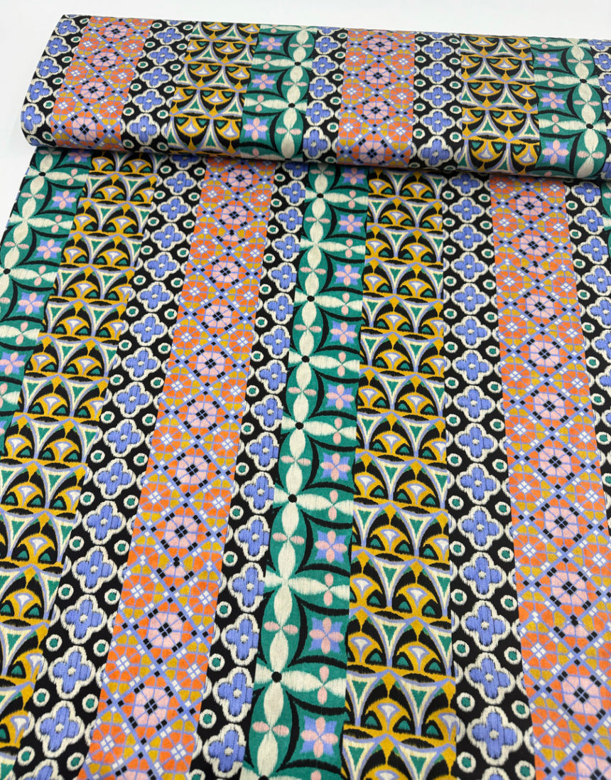 Mosaic Stripes Cotton Sateen Fabric