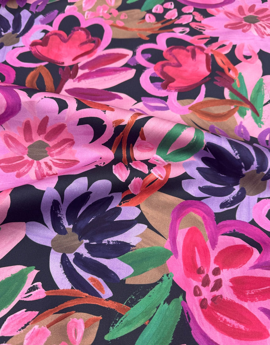 Painterly Floral Cotton Sateen Fabric