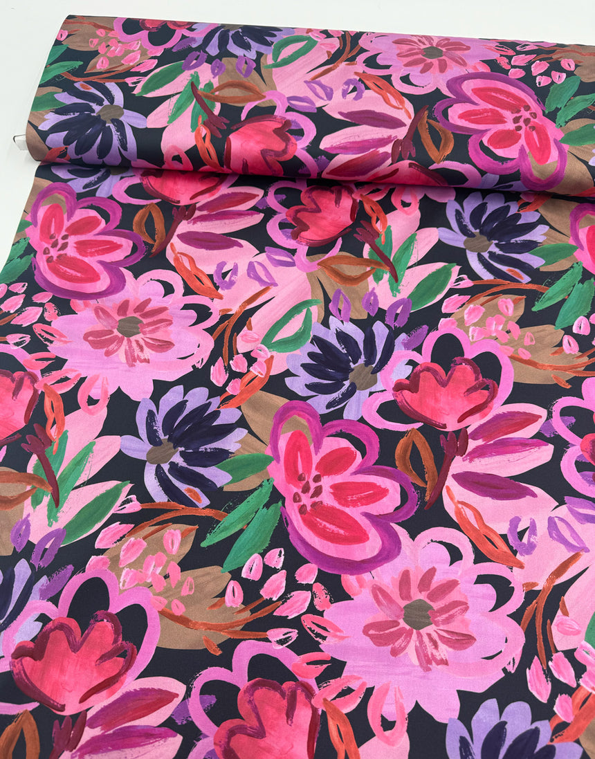 Painterly Floral Cotton Sateen Fabric