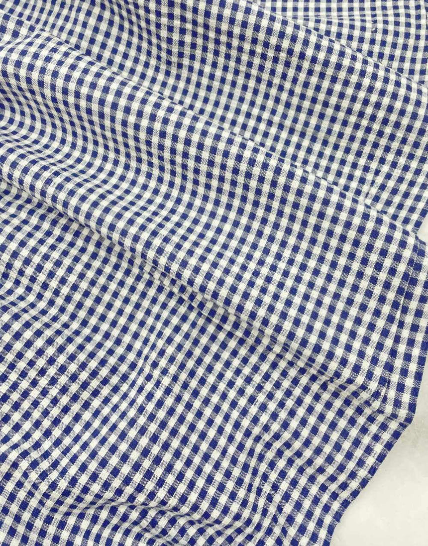 Remnant 1.75m -Dark Blue Cotton Gingham Seersucker