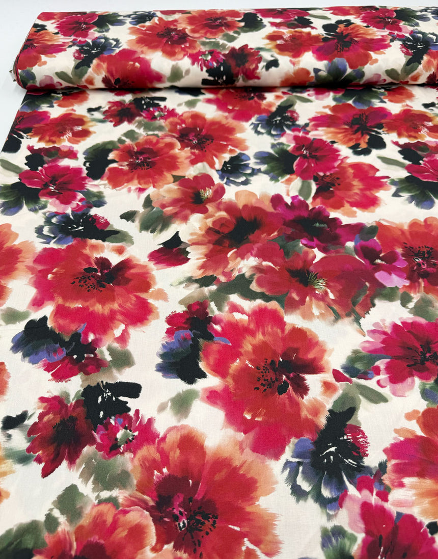 Scarlet Symphony Cotton Viscose Fabric