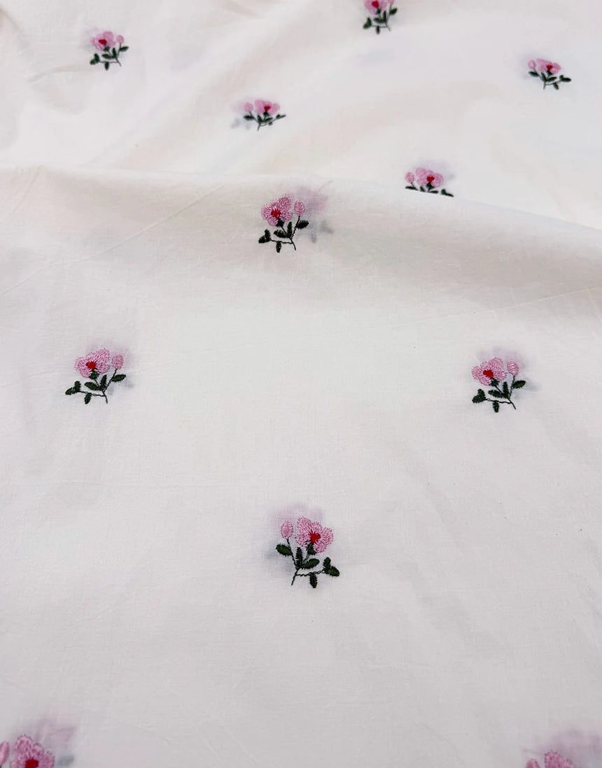Remnant 55cm - Embroidered Blossom Crinkle Cotton Voile Fabric