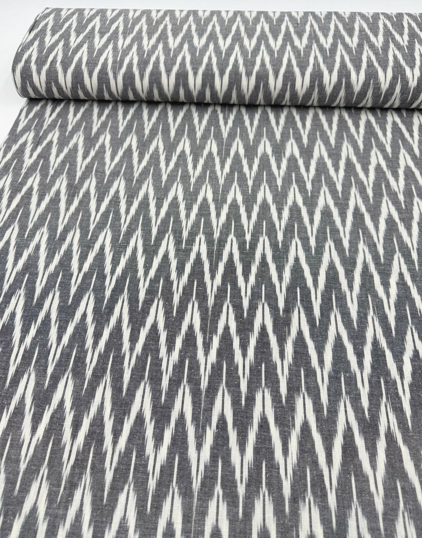 Flawed - Grey Zig Zag Cotton Ikat Fabric