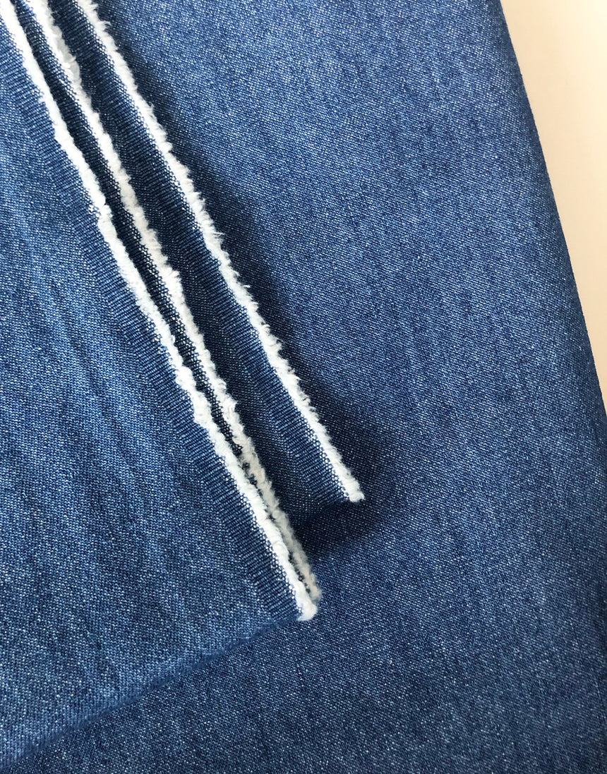 Remnant 50cm - Mid Blue Washed Denim Medium Weight Fabric