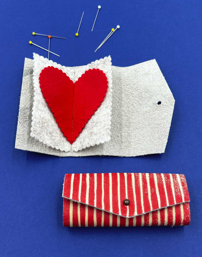 Handmade Needle Wallet - Red Stripe Leather - Dhurata Davies Handmade Needle Wallet - Red Stripe Leather - Dhurata Davies