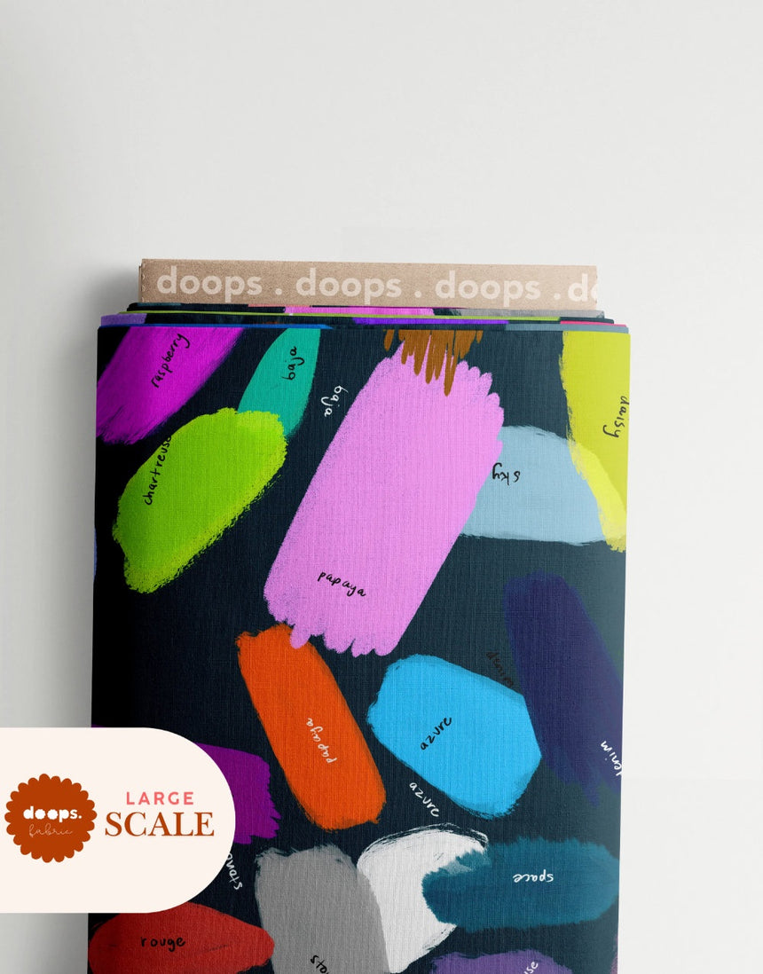 Dark Colour Palette Large Scale Cotton Linen Fabric, Doops Designs
