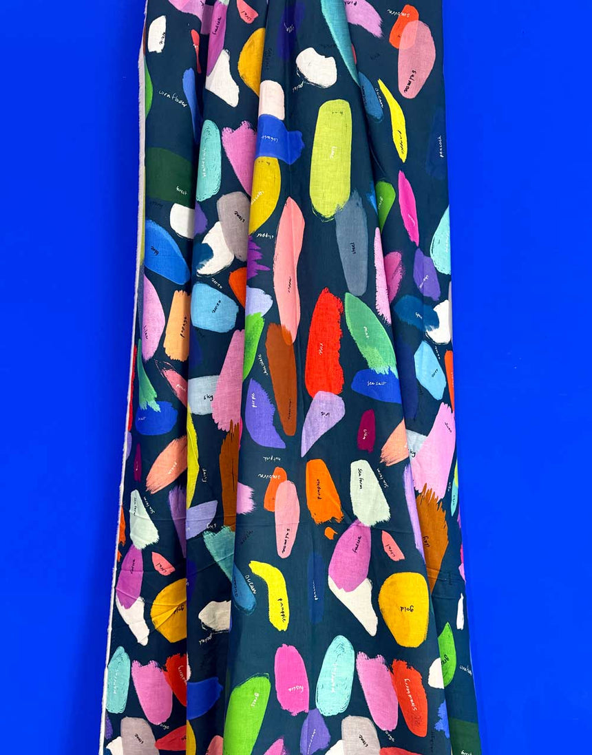 Dark Colour Palette Large Scale Cotton Linen Fabric, Doops Designs