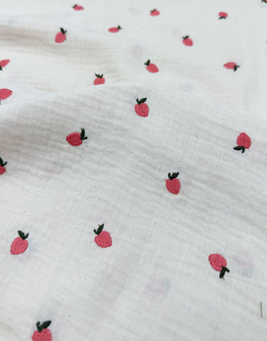 Berry Embroidered Double Gauze Fabric