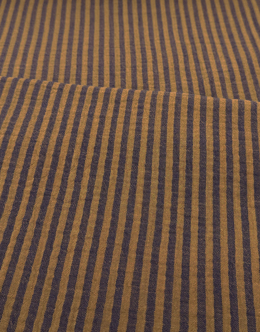Cognac & Navy Striped Double Gauze Fabric