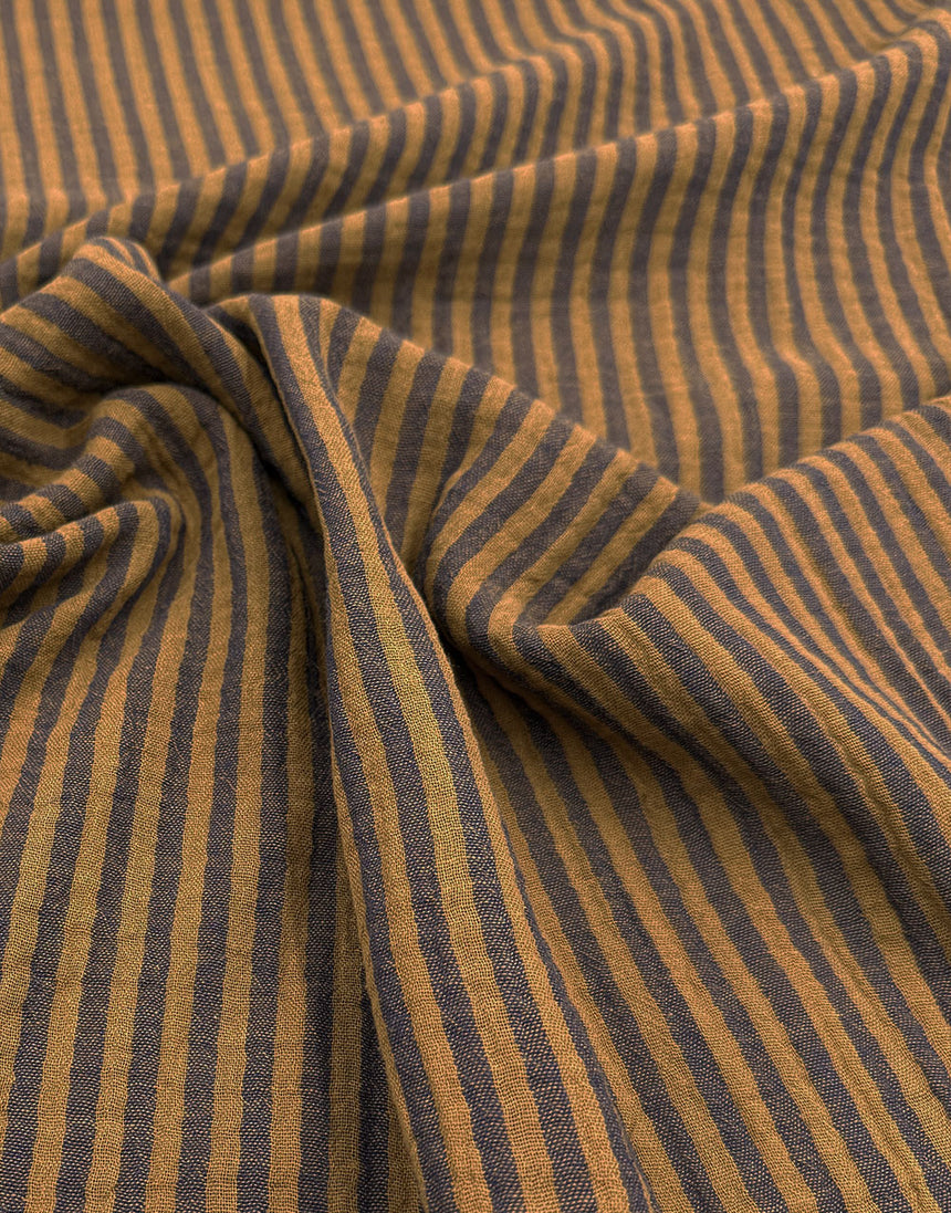 Cognac & Navy Striped Double Gauze Fabric