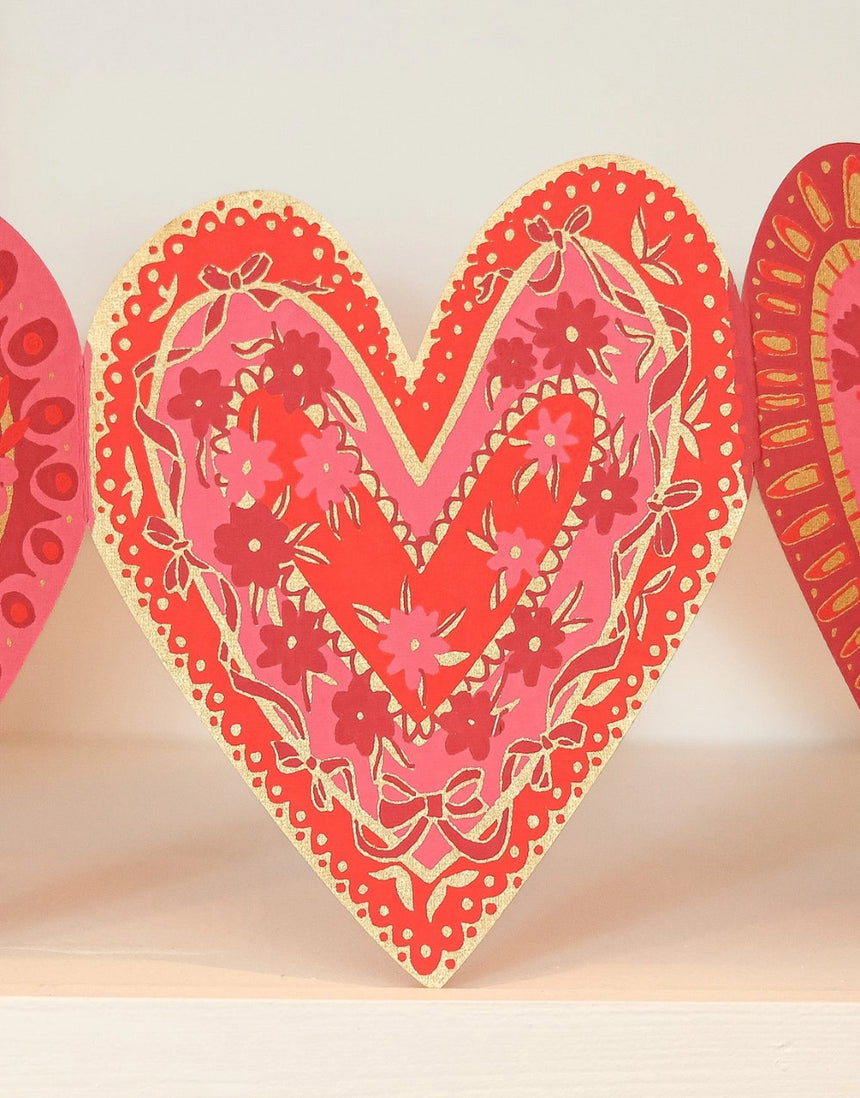 Hearts Concertina Paper Garland, Design 03,  East End Press
