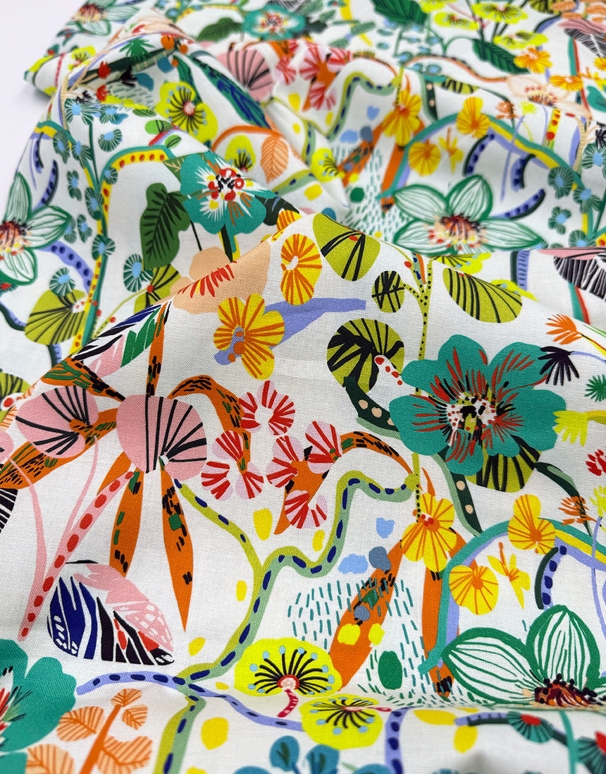 A Thousand Flowers Cotton Fabric, Vibrant Botanica by Kitty McCall