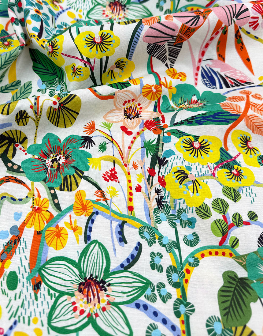 A Thousand Flowers Cotton Fabric, Vibrant Botanica by Kitty McCall