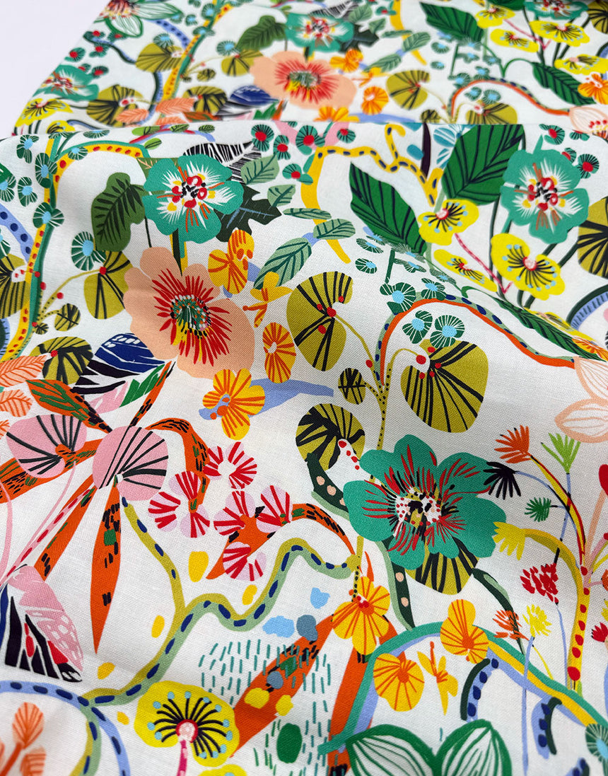 A Thousand Flowers Cotton Fabric, Vibrant Botanica by Kitty McCall