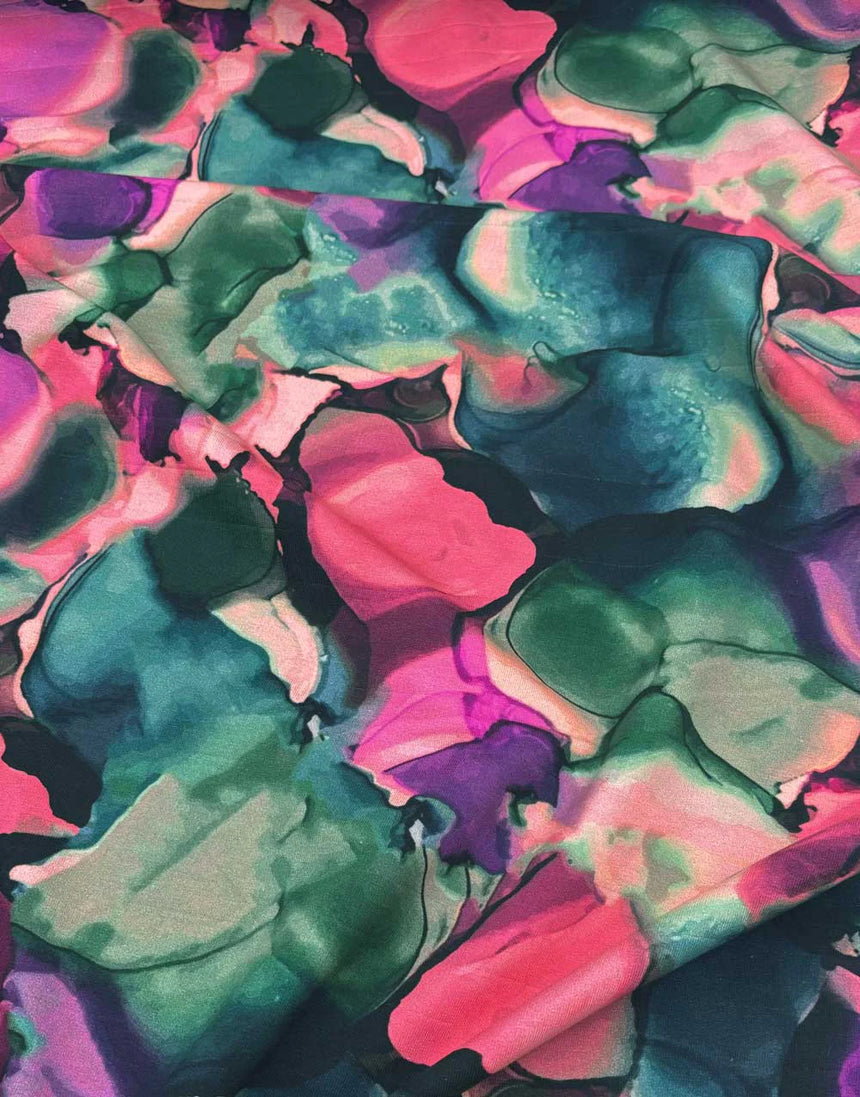 Remnant 1m - Pink & Teal Bright Ink French Terry Fabric