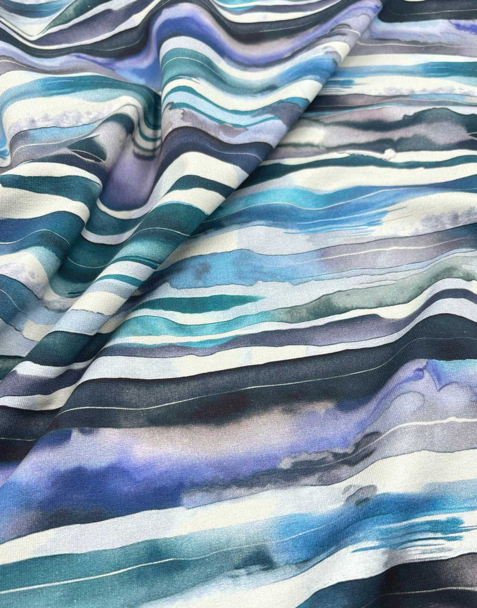 Blue Watercolour Stripe French Terry Fabric Clothkits