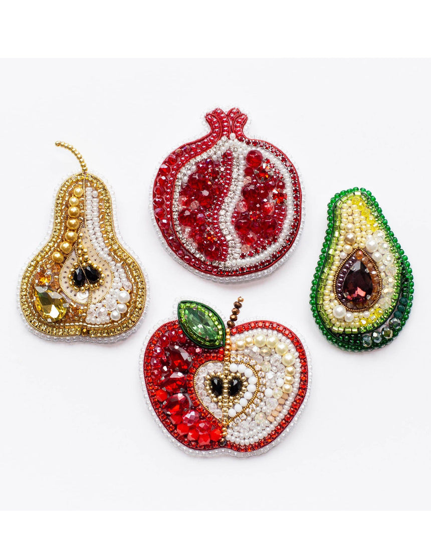 Fruit Beaded Embroidery Brooch Kit, Set of 4