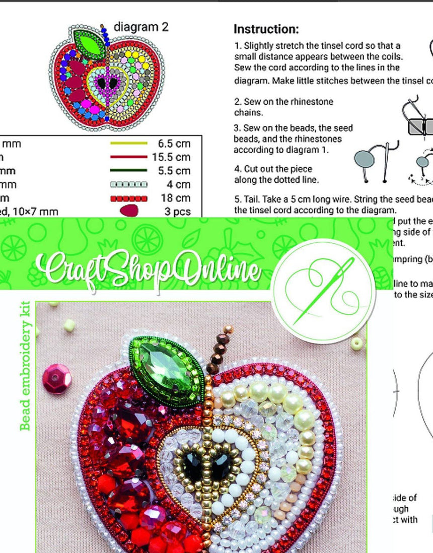Fruit Beaded Embroidery Brooch Kit, Set of 4