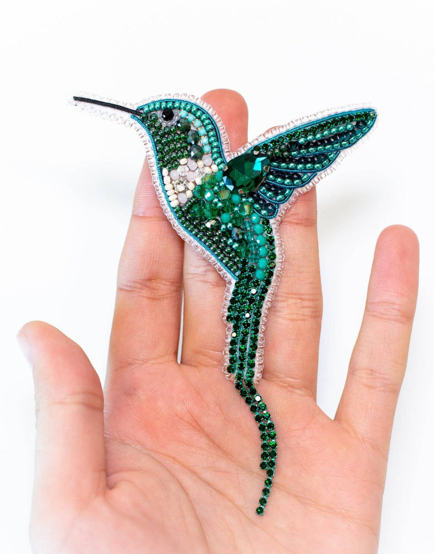Hummingbird Beaded Embroidery Brooch Kit, Set of 3