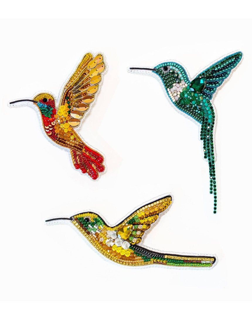 Hummingbird Beaded Embroidery Brooch Kit, Set of 3