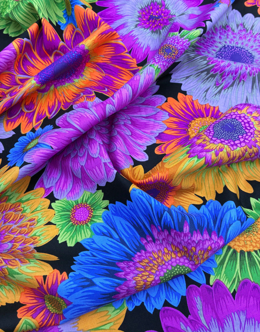 Dark Gerbera Daisies Cotton Fabric, Philip Jacobs for Kaffe Fassett Collective Autumn 2026