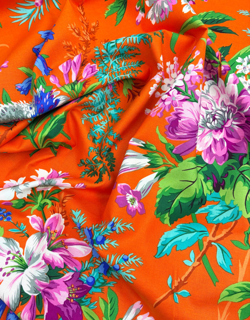 Orange Jardin Cotton Fabric, Philip Jacobs for Kaffe Fassett Collective Autumn 2026