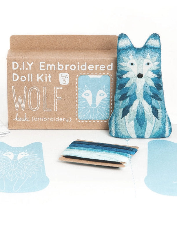 Wolf Embroidered Doll Kit, Kiriki Press