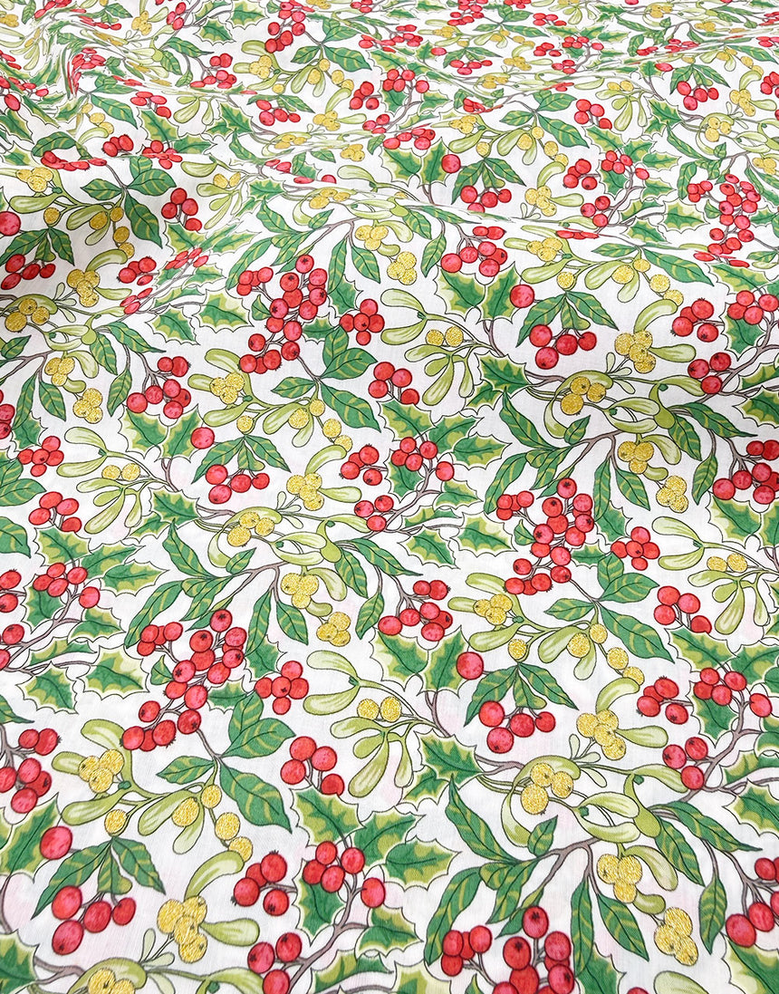 Liberty Fabrics Tana Lawn® Cotton Christmas Fabric Metallic Yuletide Berry A