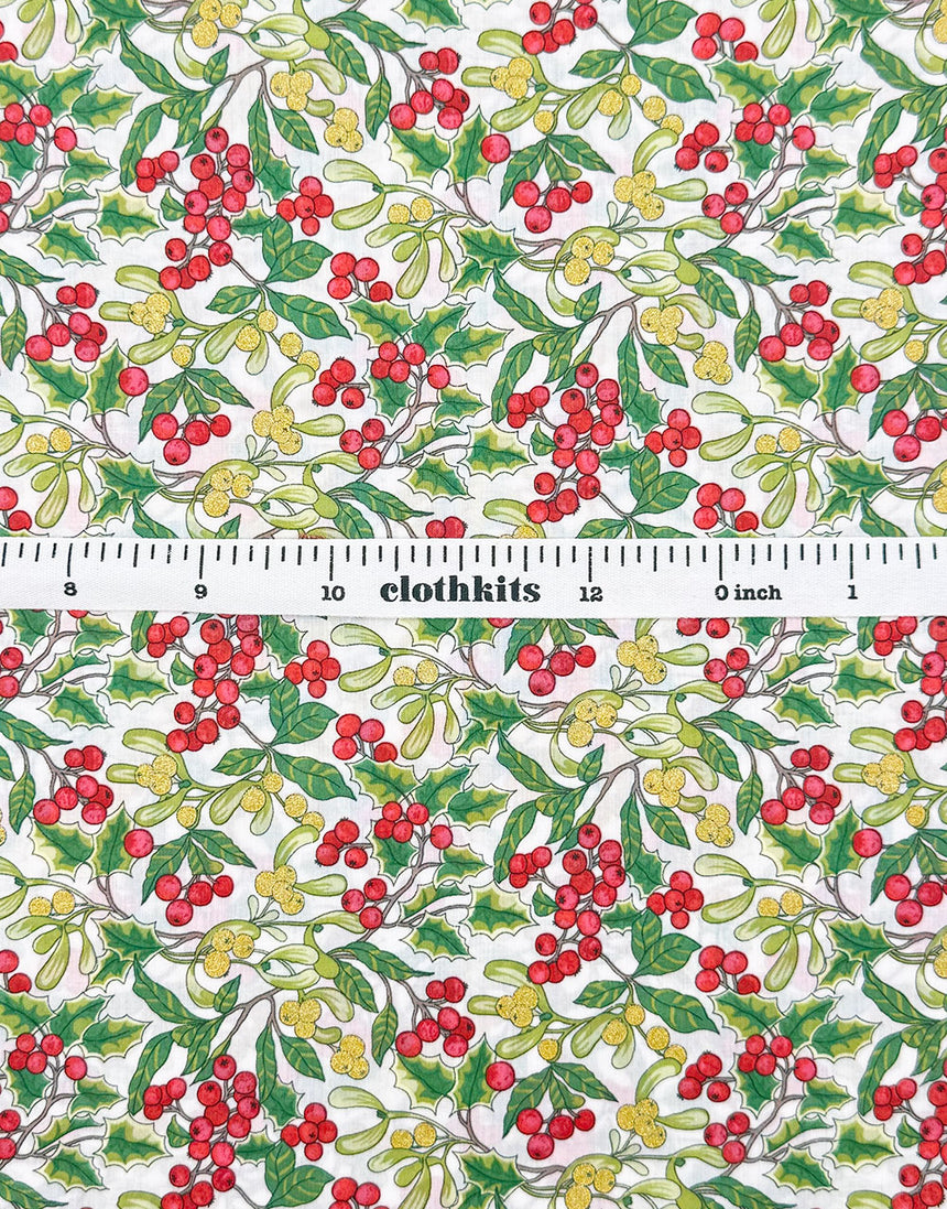 Liberty Fabrics Tana Lawn® Cotton Christmas Fabric Metallic Yuletide Berry A