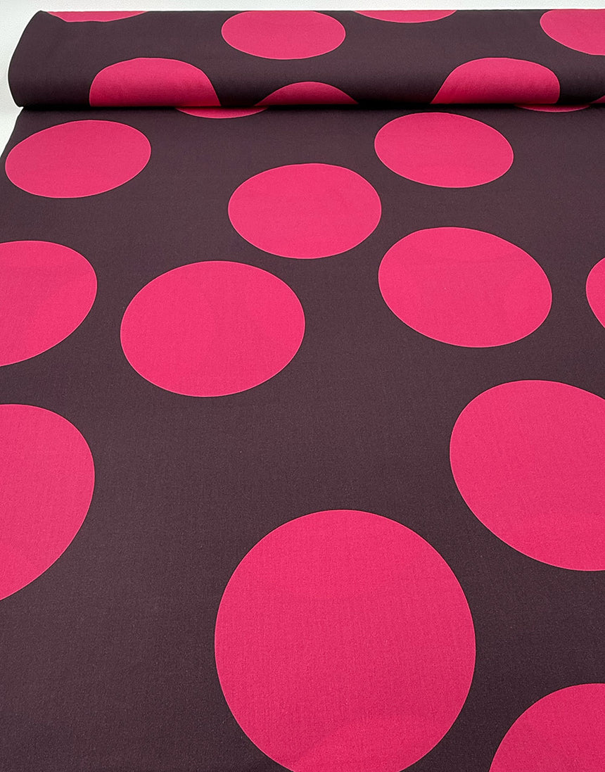 Aubergine and Cerise Spot, Cotton Poplin Fabric, Light and Lush