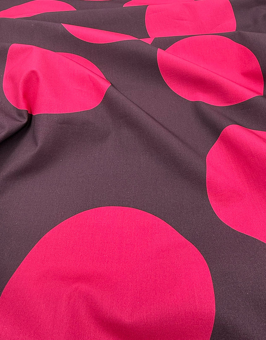 Aubergine and Cerise Spot, Cotton Poplin Fabric, Light and Lush