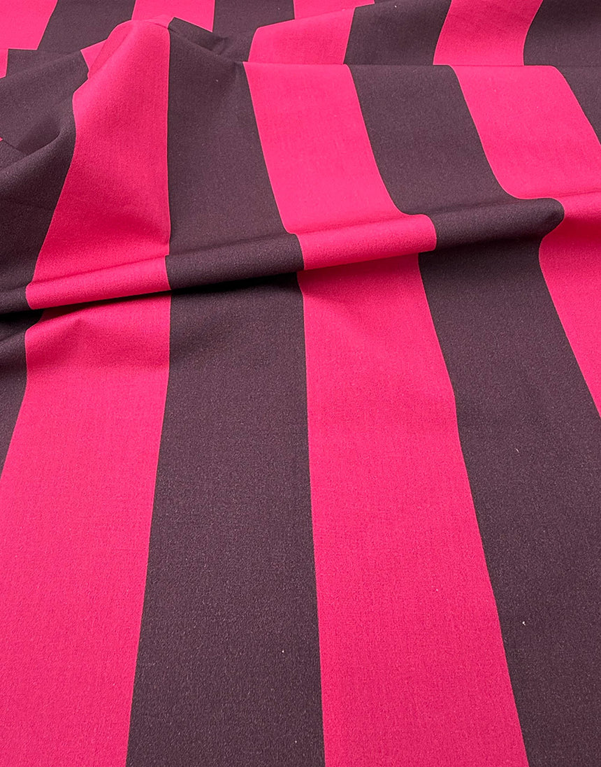 Aubergine & Cerise Stripe, Cotton Poplin Fabric, Light and Lush