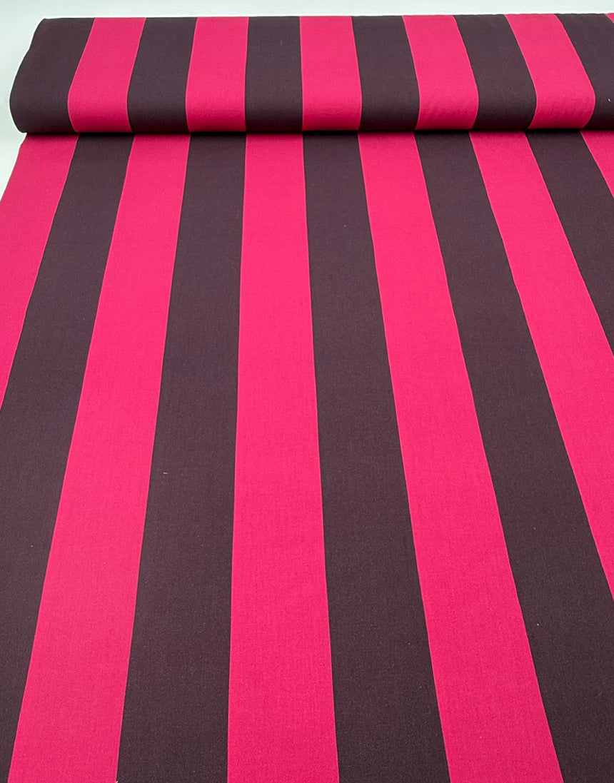 Aubergine & Cerise Stripe, Cotton Poplin Fabric, Light and Lush