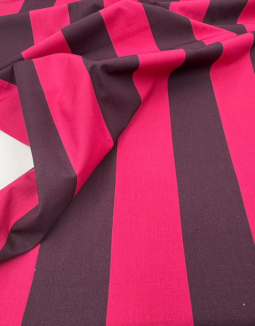 Aubergine & Cerise Stripe, Cotton Poplin Fabric, Light and Lush