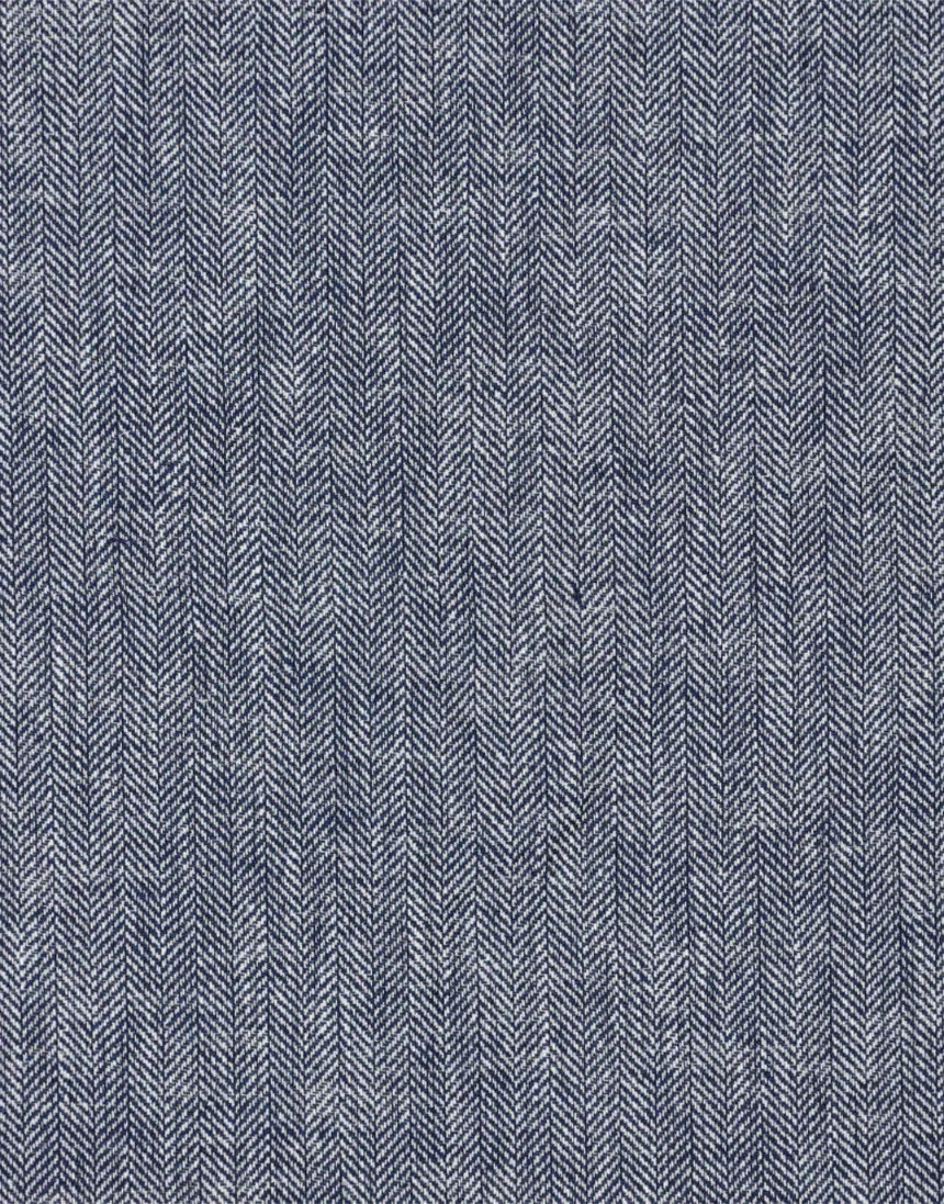 Remnant 1.2m - Navy Blue Herringbone Cotton Linen Fabric