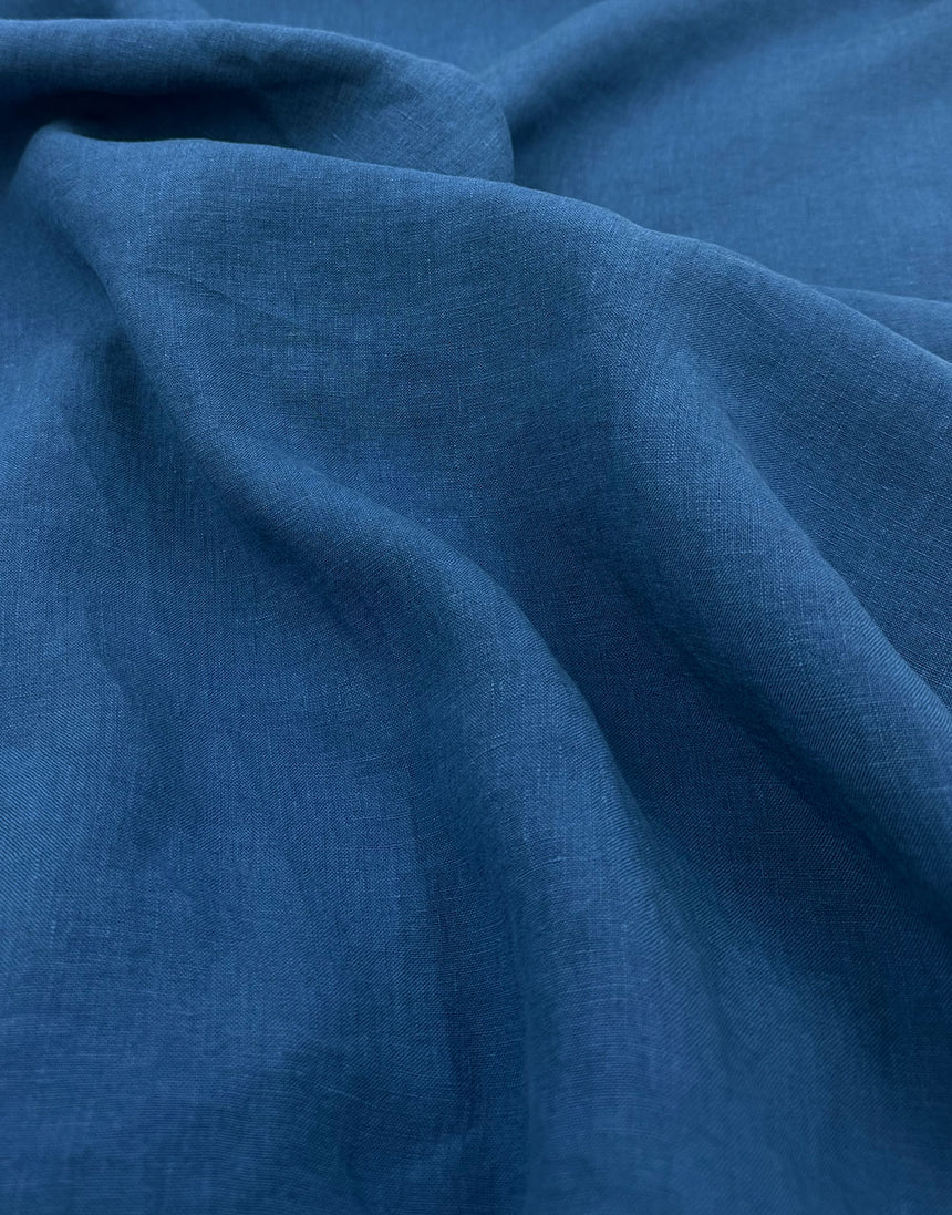 Ischia Washed Linen Fabric, Lapis Blue