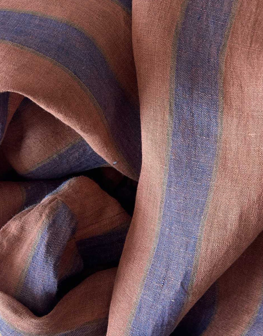 Napoli Linen Broad Stripe Fabric, Orange & Plum