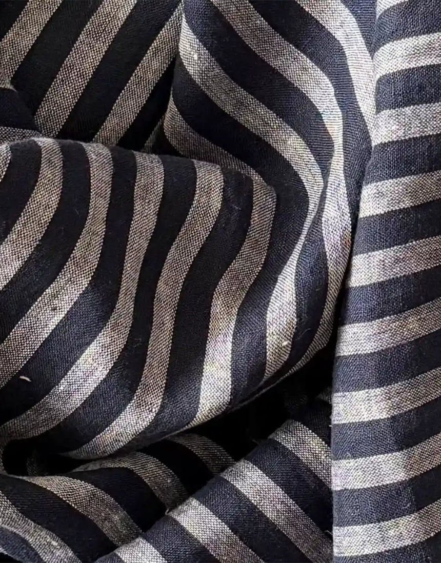 Ostuni Linen Stripe Fabric, Navy & Grey