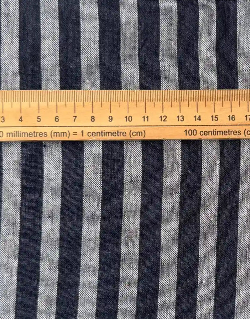 Ostuni Linen Stripe Fabric, Navy & Grey