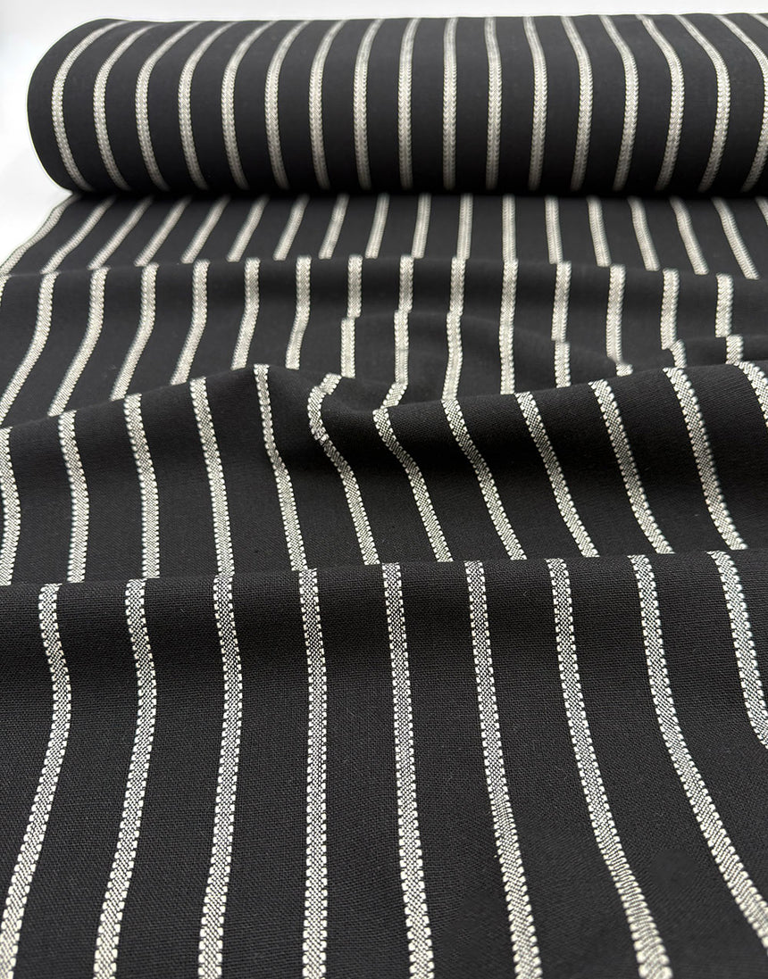Black Stitched Stripe Linen Viscose Yarn-Dyed Fabric