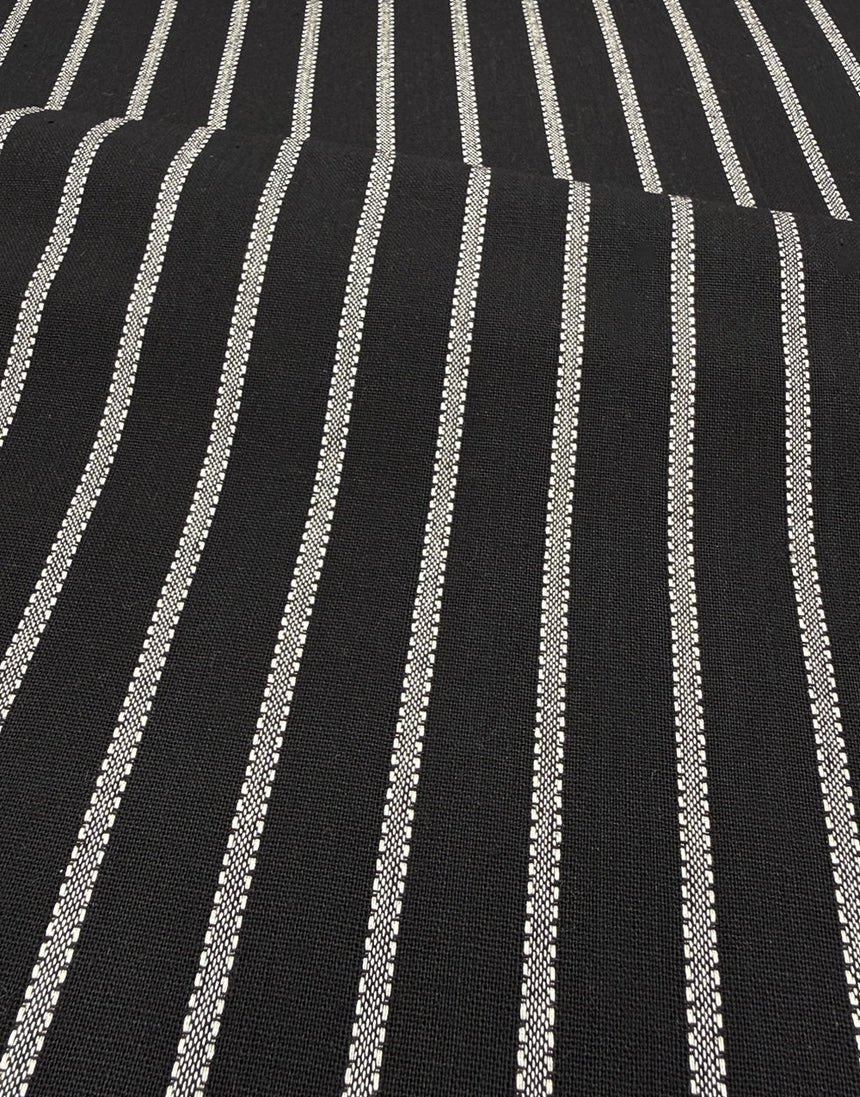 Black Stitched Stripe Linen Viscose Yarn-Dyed Fabric