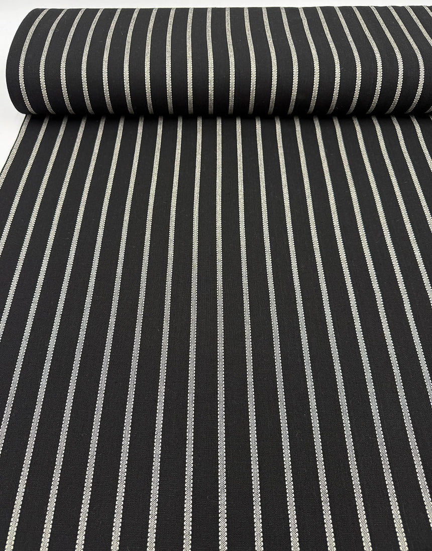 Black Stitched Stripe Linen Viscose Yarn-Dyed Fabric