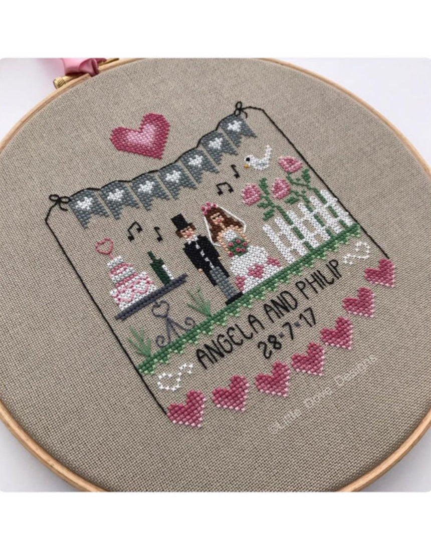 Pink Hearts Wedding Sampler Cross Stitch Kit, Little Dove Designs