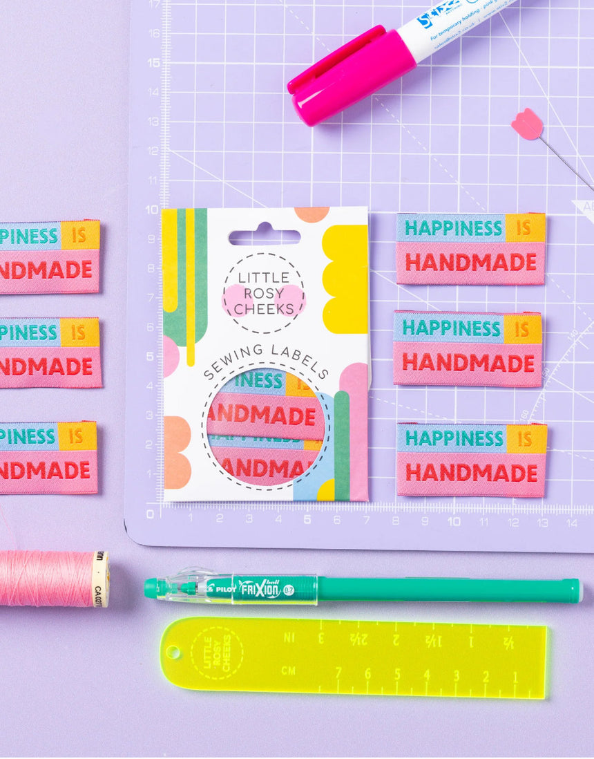Happiness is Handmade, Woven Sewing Labels - Pack of 6