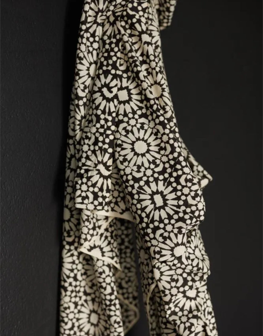 Black Papercut Indian Block Printed Cotton Fabric