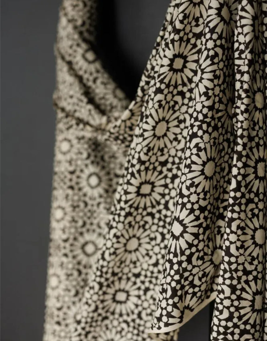 Remnant 2m -Remnant 90cm - Black Papercut Indian Block Printed Cotton Fabric