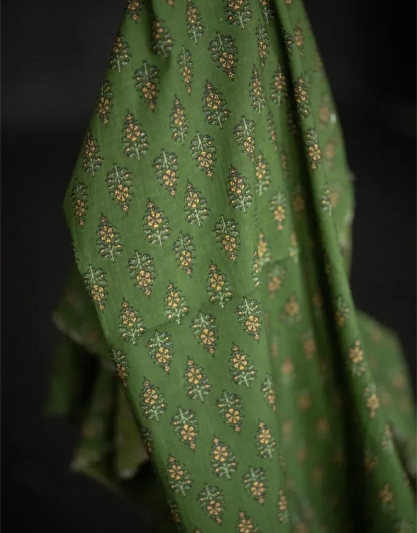 Green Morris Indian Block Print Cotton Fabric