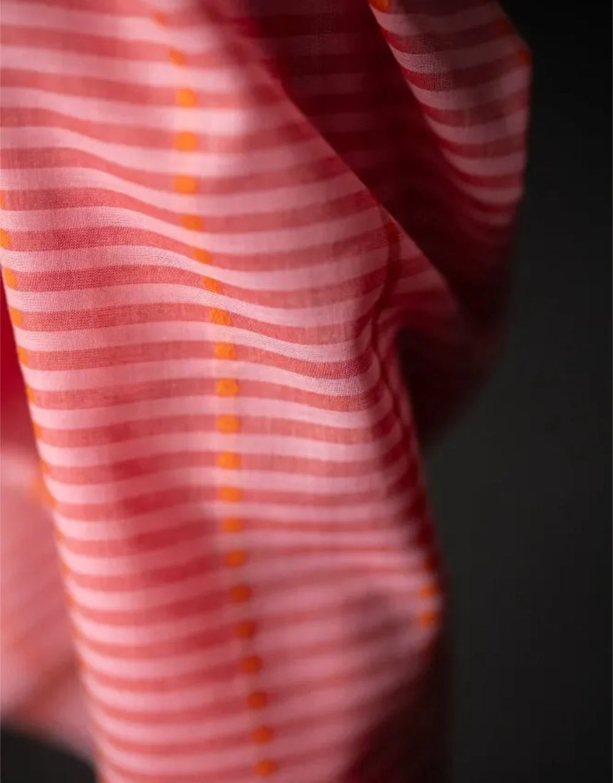 Remnant 50cm - Pink Lumiere Striped Indian Cotton Fabric