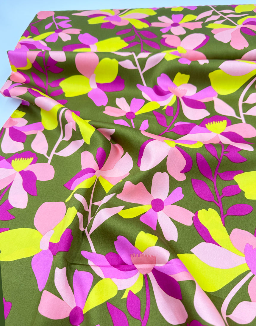 Moss Green Cloverdale Cotton Sateen Fabric, Nerida Hansen