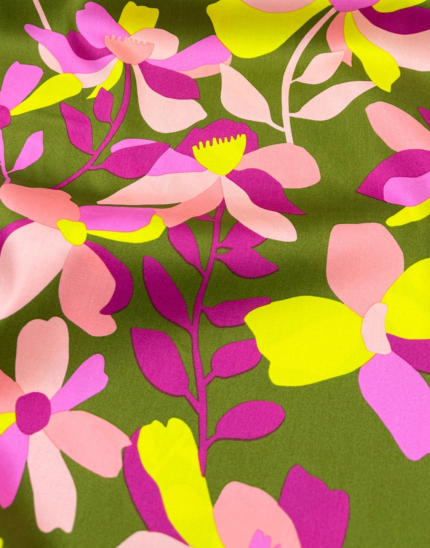 Moss Green Cloverdale Cotton Sateen Fabric, Nerida Hansen